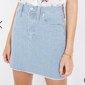 🆕 Madewell Gingham check denim raw hem mini jean skirt